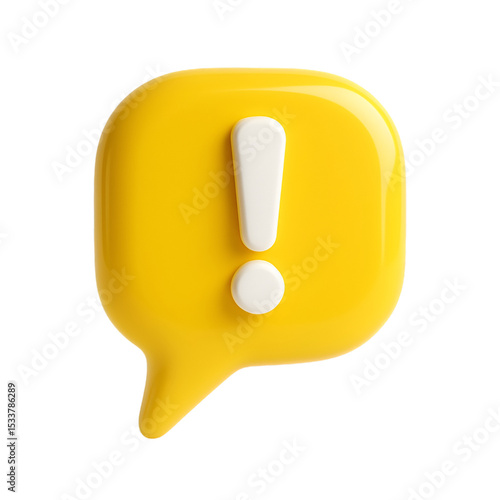 3D Yellow Alert Notification Icon with Exclamation Mark in Speech Bubble Style