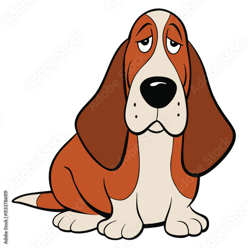 Wise old Basset Hound sitting calmly, jowls resting, showing gentle loyalty.