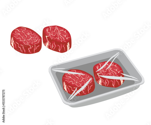Steak, filet mignon. Raw beef. For meat business shop, market, restaurant or design. Concept of fresh farm products. Design element for butcher shop, market, restaurant