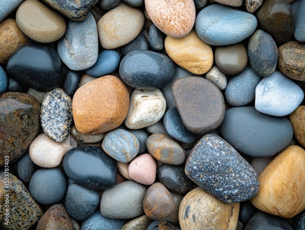 Smooth Sea Stones Beach Pebble Texture Background: Colorful Coastal Rock Collection Smooth Sea Stones Beach Pebble Texture Background: Colorful Coastal Rock Collection