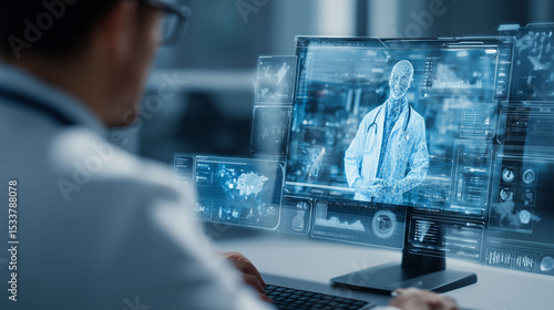 focus on digital health transformation, copy space, technology theme, futuristic