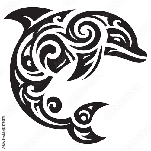 Wallpaper Mural Tribal Dolphin Silhouette Vector,blue circular whale vector illustration Torontodigital.ca