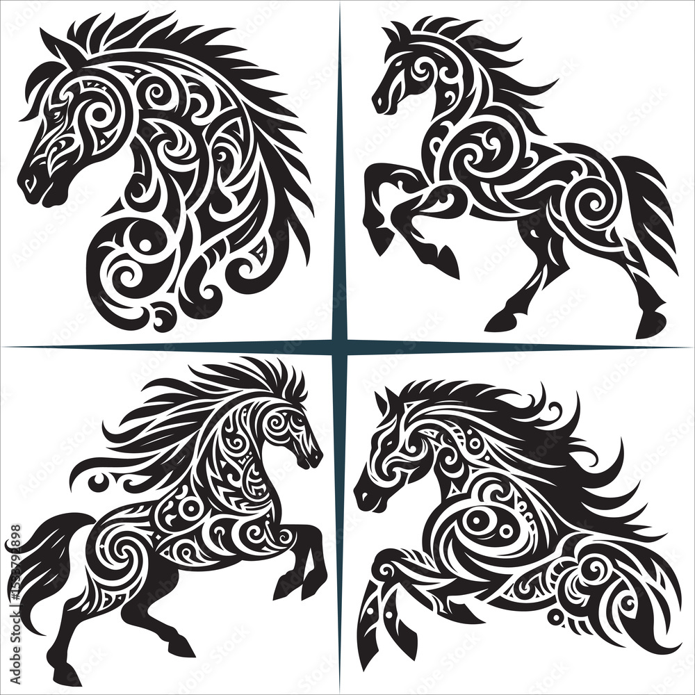 Fototapeta premium Tribal Horse Silhouette Vector,