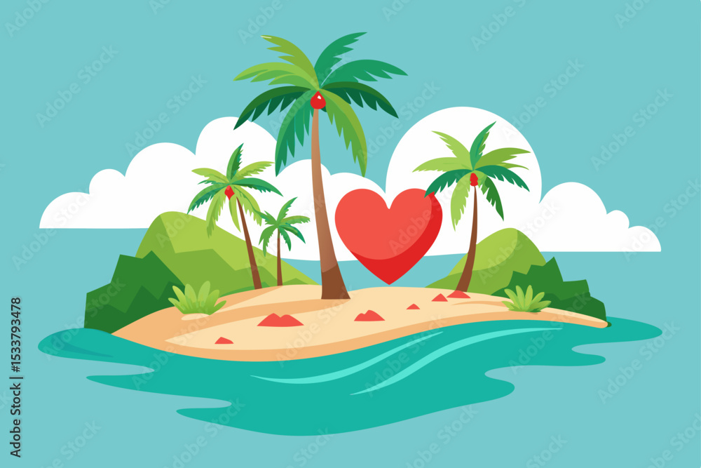 Obraz premium Tropical island beach with palm trees and sun
