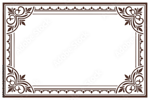 Elegant decorative brown frame design with floral corner elements and blank interior space