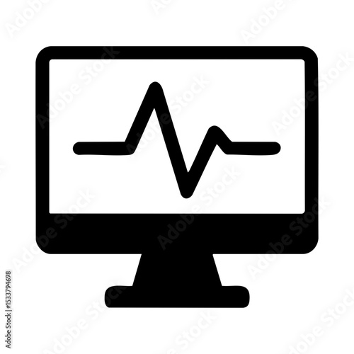 Computer monitor icon with pulse line analytics data
