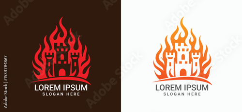 Burning Fortress castle Logo design