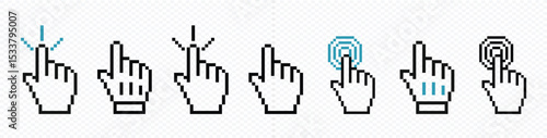 Computer mouse click cursor isolated on transparent. 
Cursor icon click set. Cursor set in hand mouse form, hand pointer.