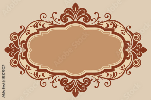Elegant ornate oval frame with floral swirls and decorative elements in brown tones