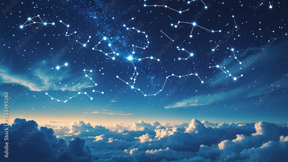 Stunning night sky featuring constellations and clouds illustrating astronomy and exploration Stunning night sky featuring constellations and clouds illustrating astronomy and exploration
