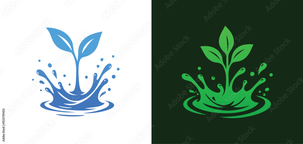 Fototapeta premium Sprout Growing from Water Splash Logo