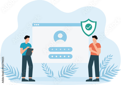 Profile safety,Secure login form page with password on computer and padlock. Sign in to account, safety verification
