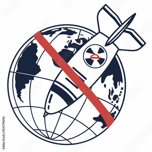 Nuclear bomb symbol crossed over globe in anti-war graphic design  