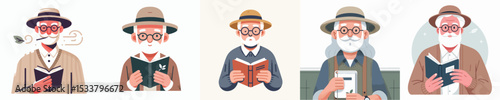 vector character grandfather holding a book