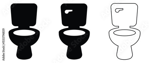 Toilet icon set. Bathroom pan symbol. WC icon in line and silhouette. Bidet toilet line icon. Vector illustration. 