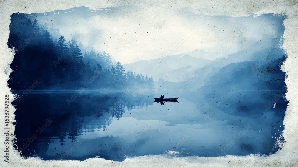 Fototapeta premium Mystical moose in the mist, serene wildlife encounter on misty lake misty