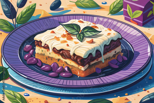 Greek moussaka with eggplant layers, minced meat, and creamy béchamel sauce a rich Mediterranean comfort food served warm