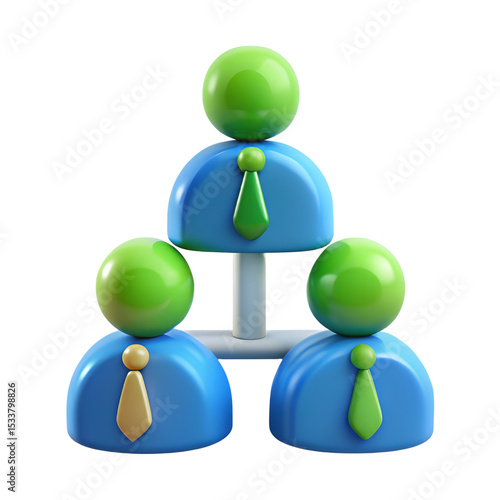 Fototapeta Naklejka Na Ścianę i Meble -  3d rendering of a stylized plastic-style icon depicting a business team structure isolated on transparent background.