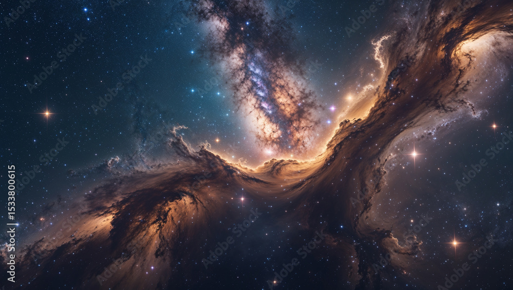 Fototapeta premium Stunning view of the milky way galaxy surrounded by nebulae and countless stars in the deep space