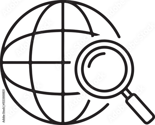 Magnifying glass over a globe icon representing global internet search and business network concepts