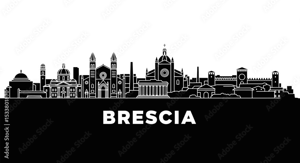 Obraz premium Brescia Skyline with Italy Black and White, and Vector.