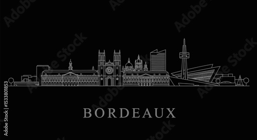 Bordeaux Skyline with France, Minimalist, and Architecture.