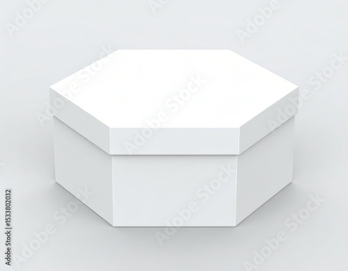 hexagon-shaped cake box, white matte finish, 3D render on subtle grey gradient background, soft lighting