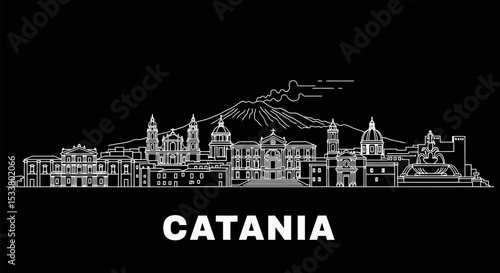 Catania Skyline with Sicily, Italy, and Vector Outline.