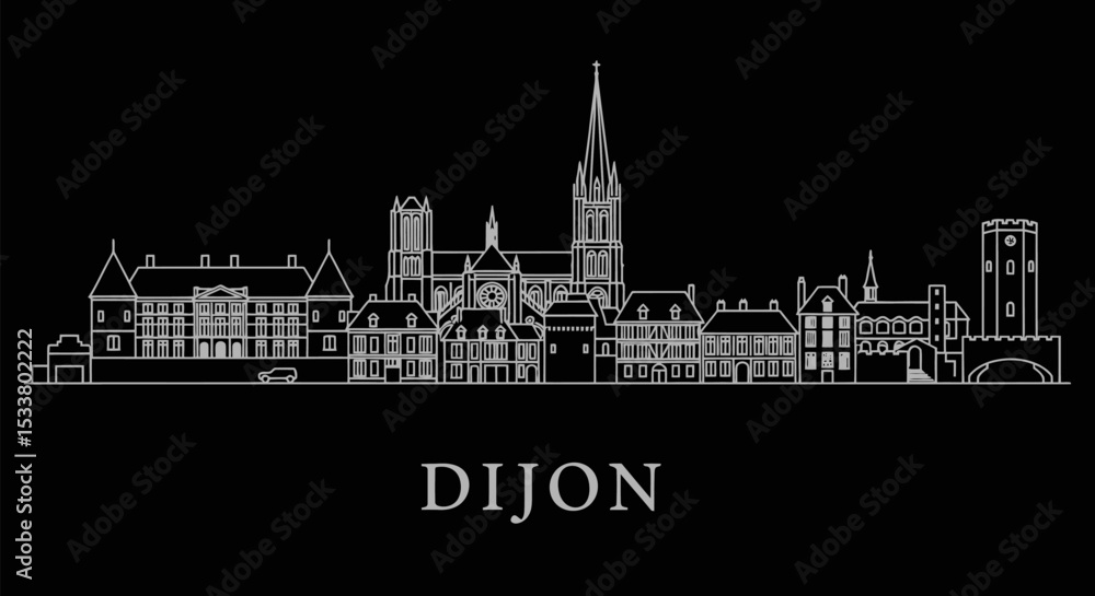Fototapeta premium Dijon Skyline France Landmark Black Background.