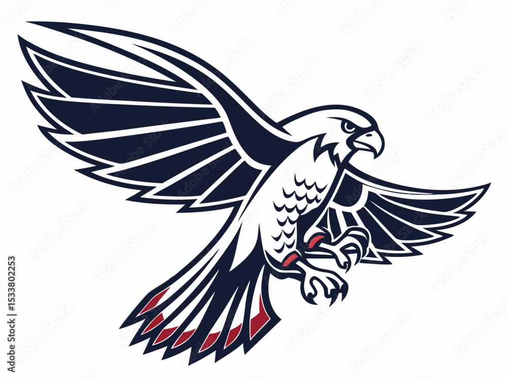 Fototapeta premium Powerful Falcon in Flight, Black and White Vector Graphic