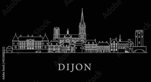 Dijon Skyline France Landmark Black Background.