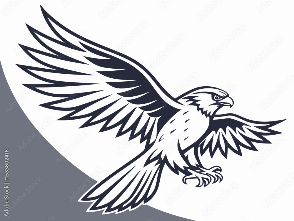 Fototapeta premium Powerful Falcon in Flight, Black and White Vector Graphic
