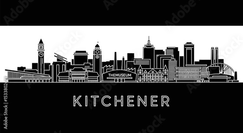 Kitchener Skyline Vector with Ontario Canada, and Cityscape.