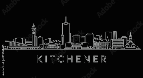 Kitchener Ontario Skyline with Cityscape, and Outline.