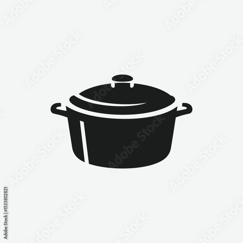 Download a clean black vector silhouette of a Dutch oven with lid and side handles. Perfect for kitchen, cooking, and culinary design on a white background.