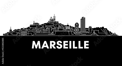 Marseille Skyline City Silhouette France.