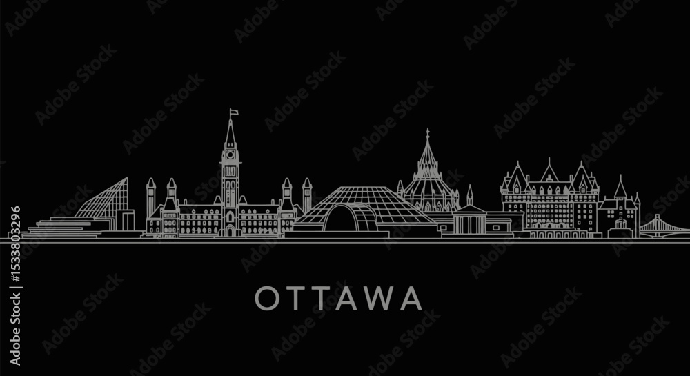 Naklejka premium Ottawa skyline with Canada Cityscape outline.