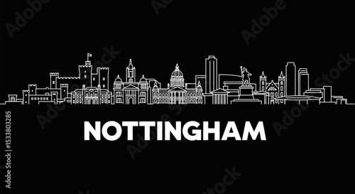 Nottingham Skyline Vector with UK, and Cityscape.