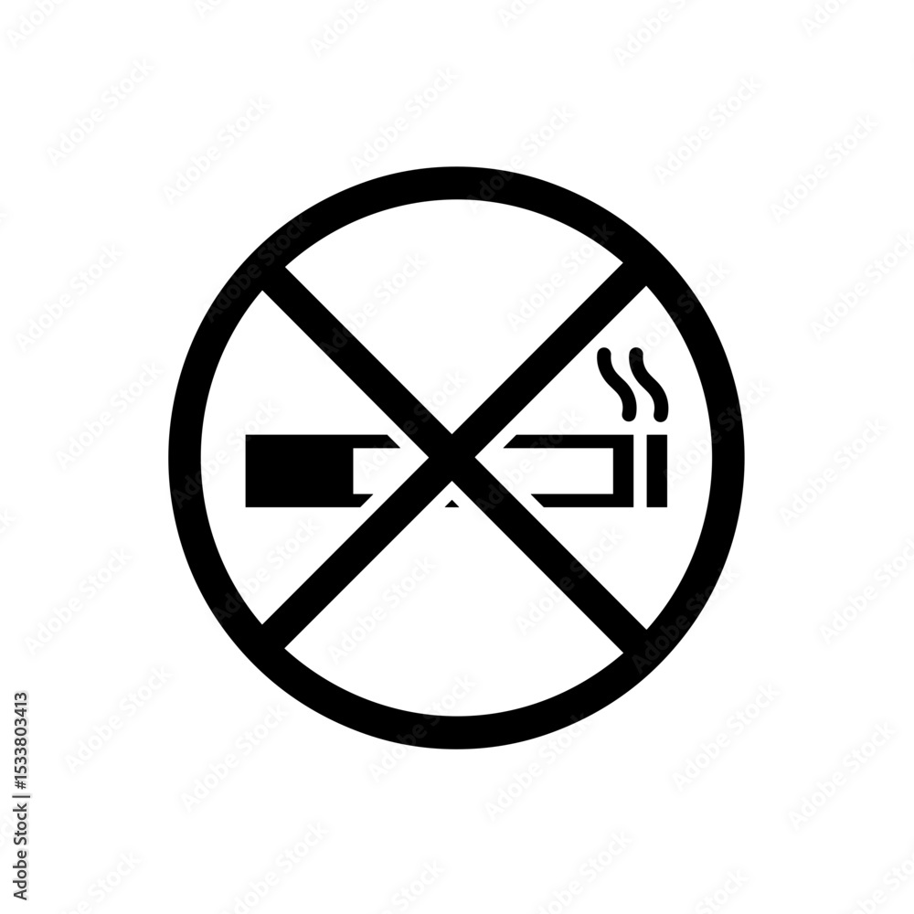 No smoking prohibition sign with cigarette and crossed circle symbol No smoking prohibition sign with cigarette and crossed circle symbol