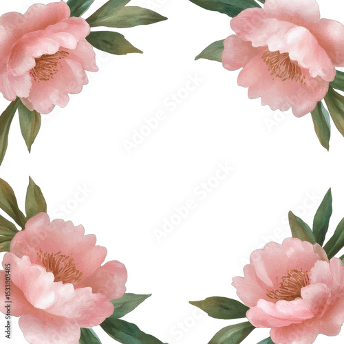 Elegant pink flower frame on a dark background. transparent background