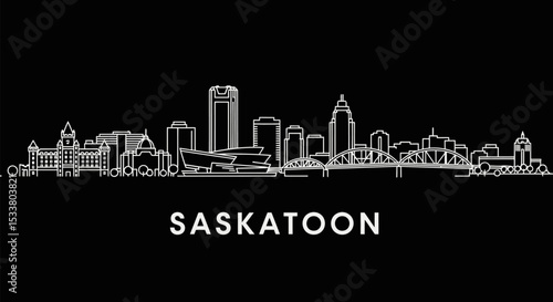 Saskatoon Skyline with Canada, Silhouette, and Minimal.