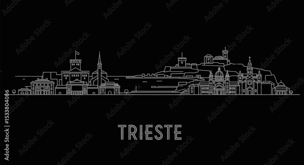 Obraz premium Trieste Skyline Italy Minimalist Black.