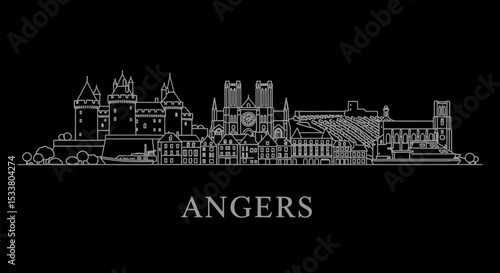 Angers France Skyline with White Line.