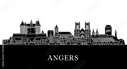 Angers France Skyline Silhouette with Cityscape.