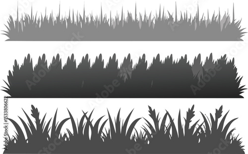 Vector silhouettes of grass borders in gray tones for landscape and design projects