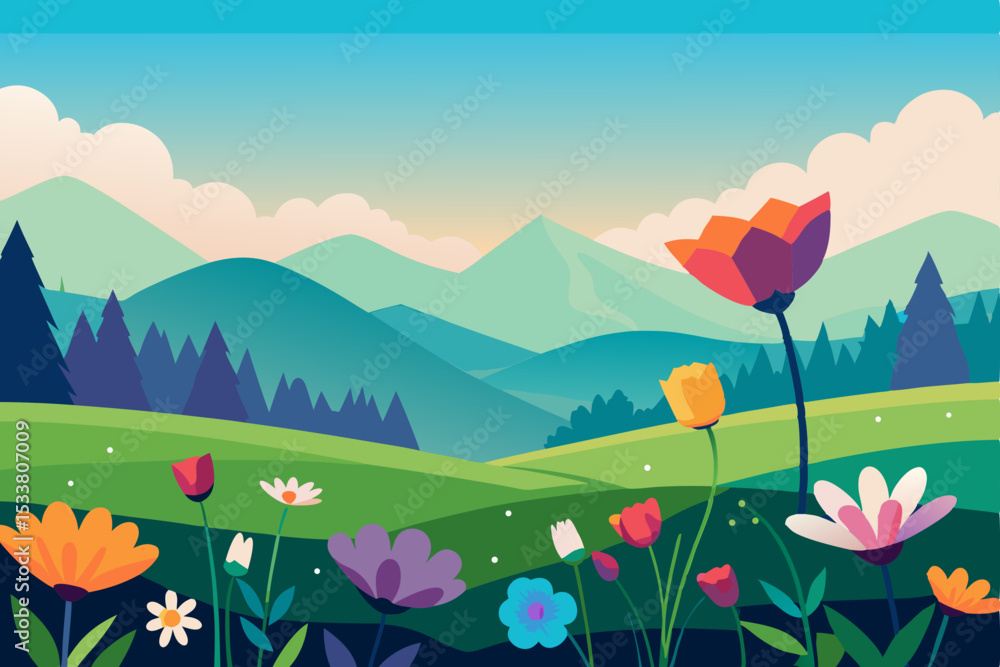 Fototapeta premium landscape with flowers