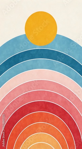 Abstract Watercolor Rainbow with Sun Illustration Modern Minimalist Design Earthy Tones Perfect for Wall Art Prints and Creative Projects