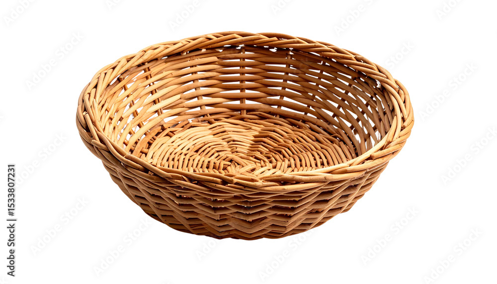 Handwoven Round Basket isolated on solid white background in Png Handwoven Round Basket isolated on solid white background in Png