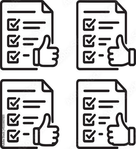  a black and white line art icon of a report with checkmarks and a thumbs-up, indicating survey validation.