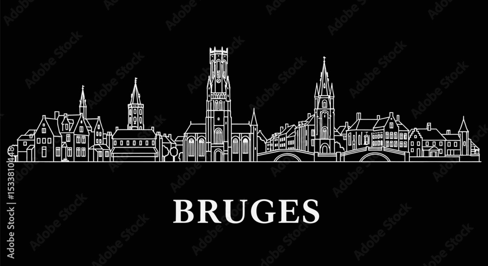 Fototapeta premium Bruges Skyline with Belgium Landmark Icon Vector.